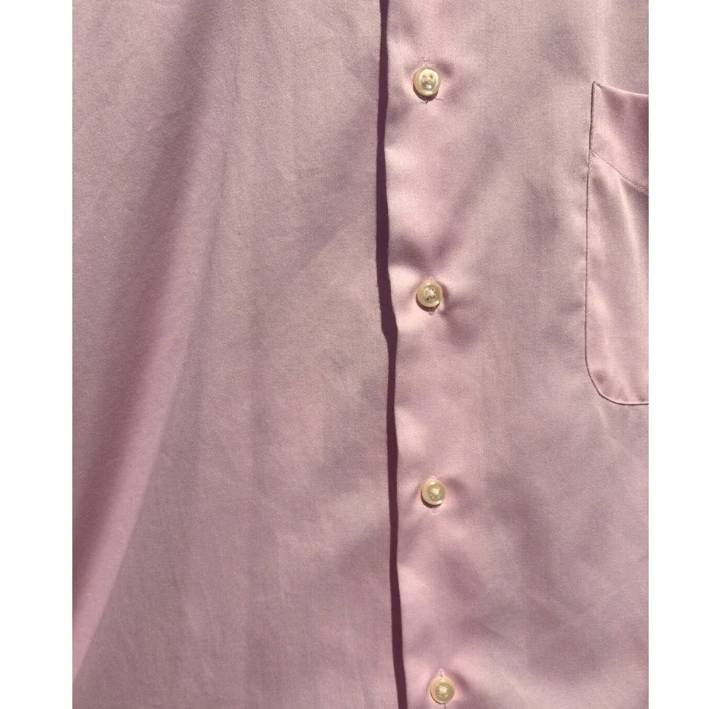 Dress Shirt Mens XL 17 34/35 Pink Sateen Wrinkle Free Long Sleeve GOOD CONDITION